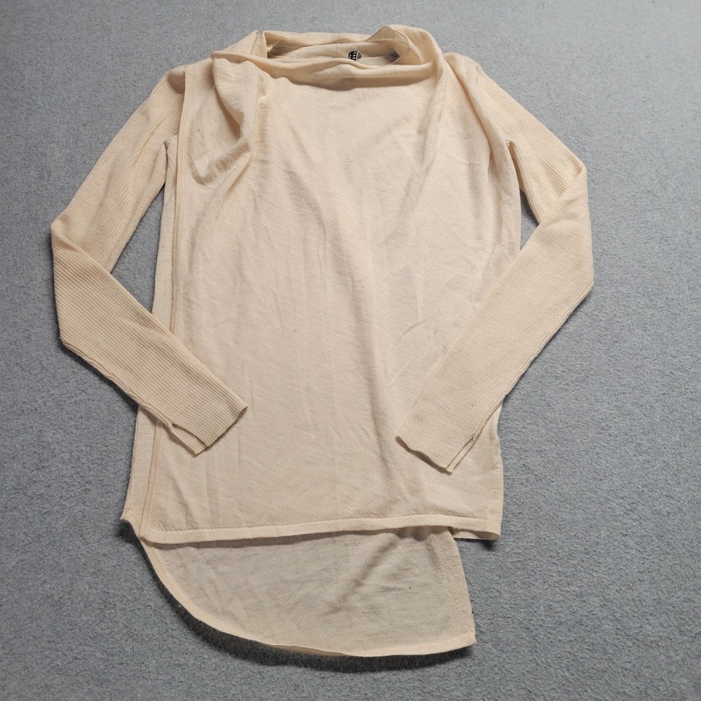 AllSaints Merino Wool Draped Cowl Neck Asymmetrical Sweater Cream Small - Picture 2 of 13